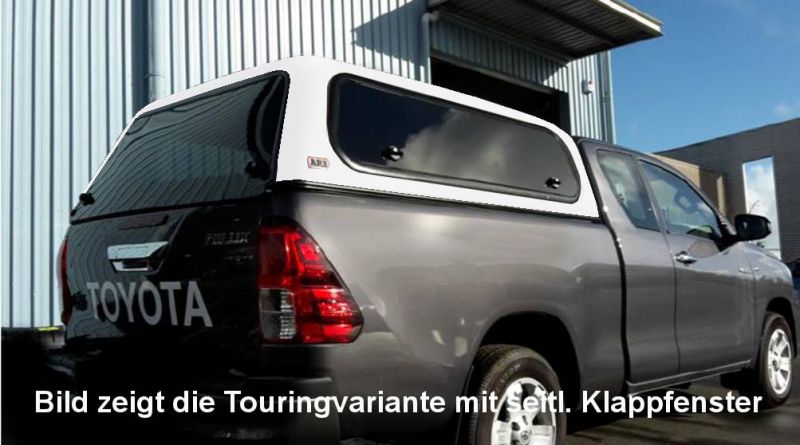 TOURING HARDTOP FueR TOYOTA HILUX AB'15 XTRA FLACH, GLATT, SEITL. KLAPPFENSTER